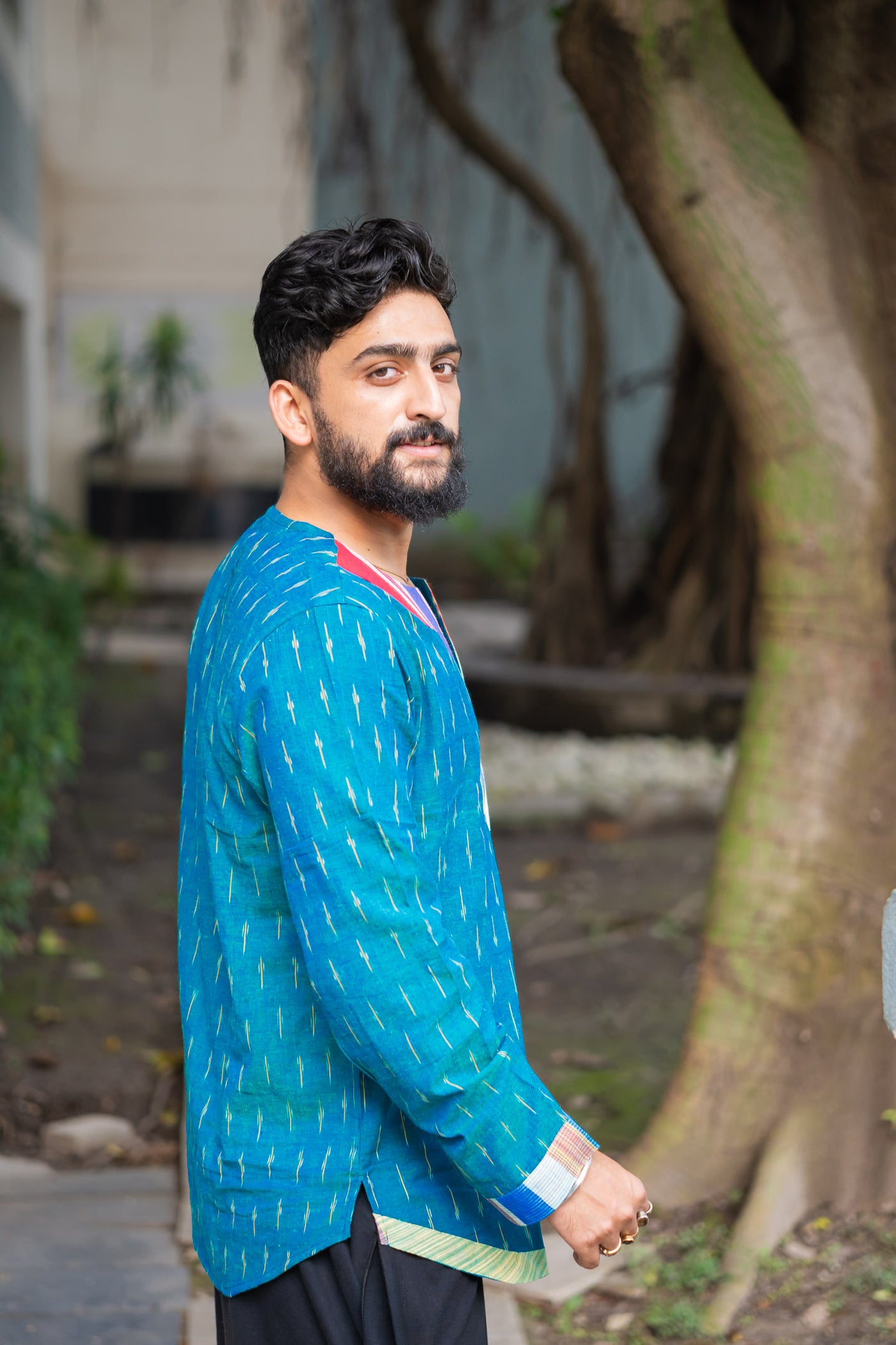 Ikat Gamcha Colorblock Short Kurta