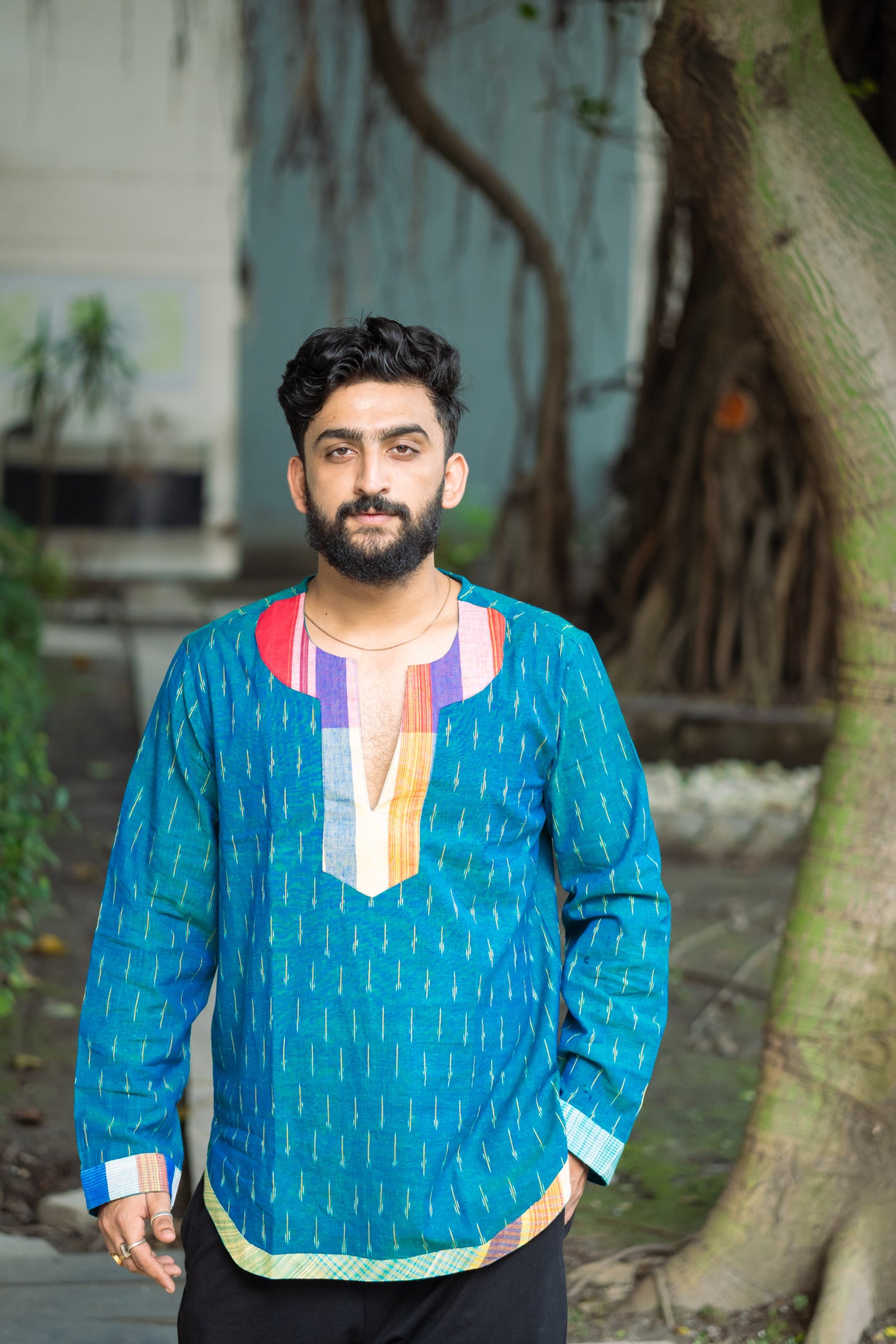 Ikat Gamcha Colorblock Short Kurta