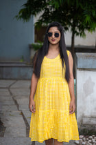 Yellow Check Dress - Uttariya