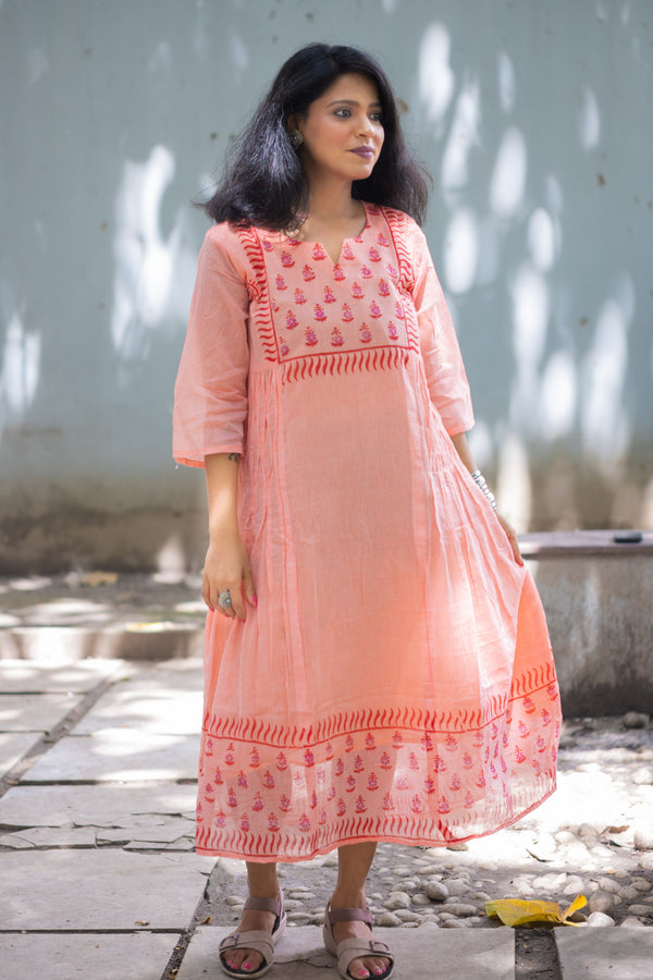 Gulmohar — Mul Cotton Block-Printed Designer Dress
