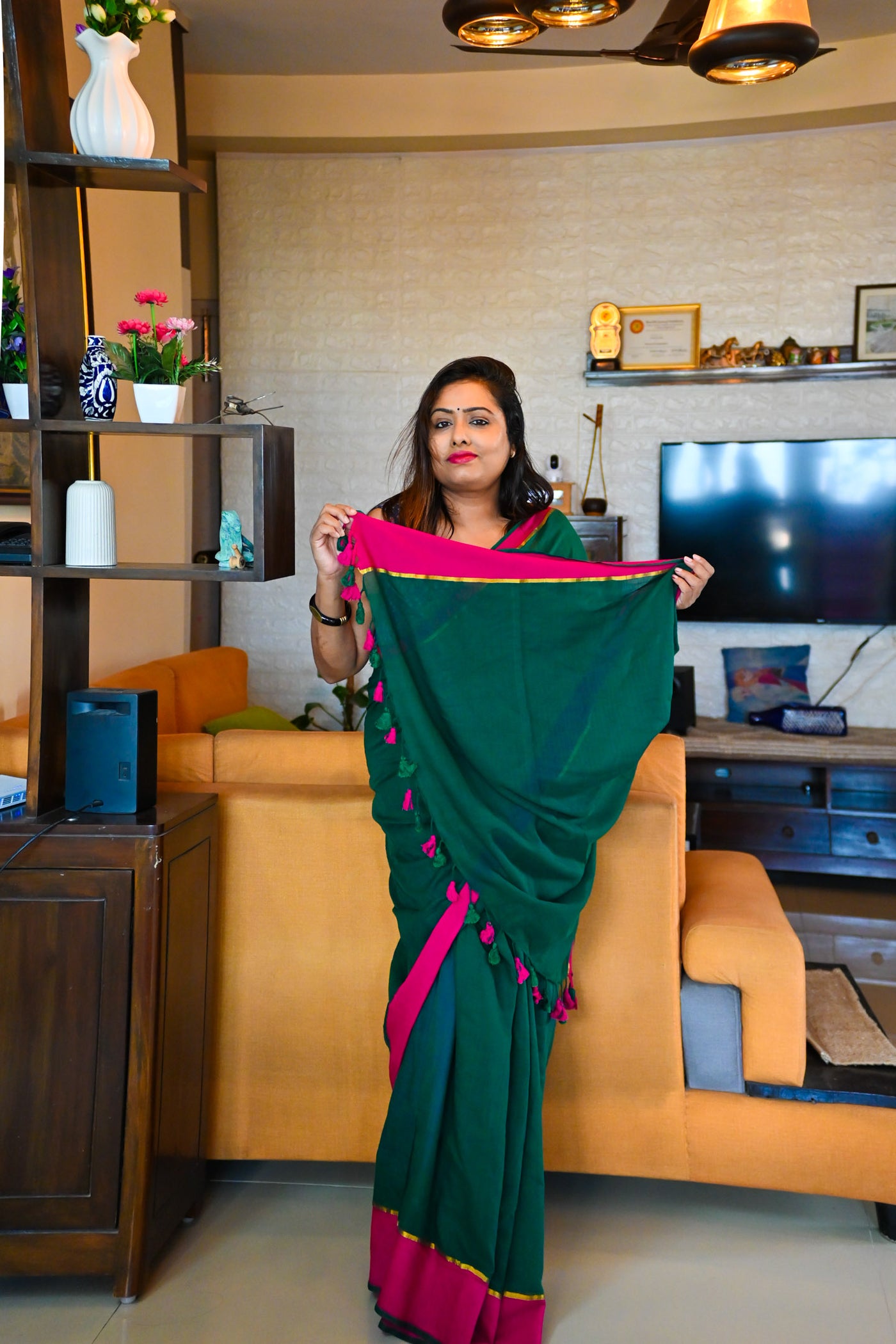 Green Forest lilac Saree - Uttariya