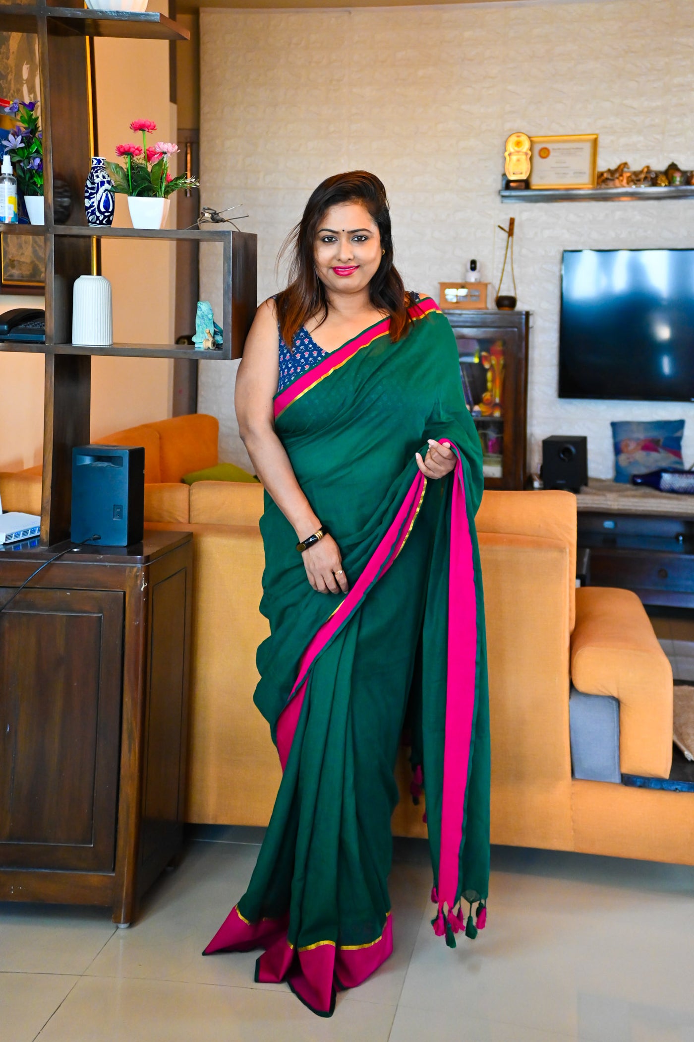 Green Forest lilac Saree - Uttariya