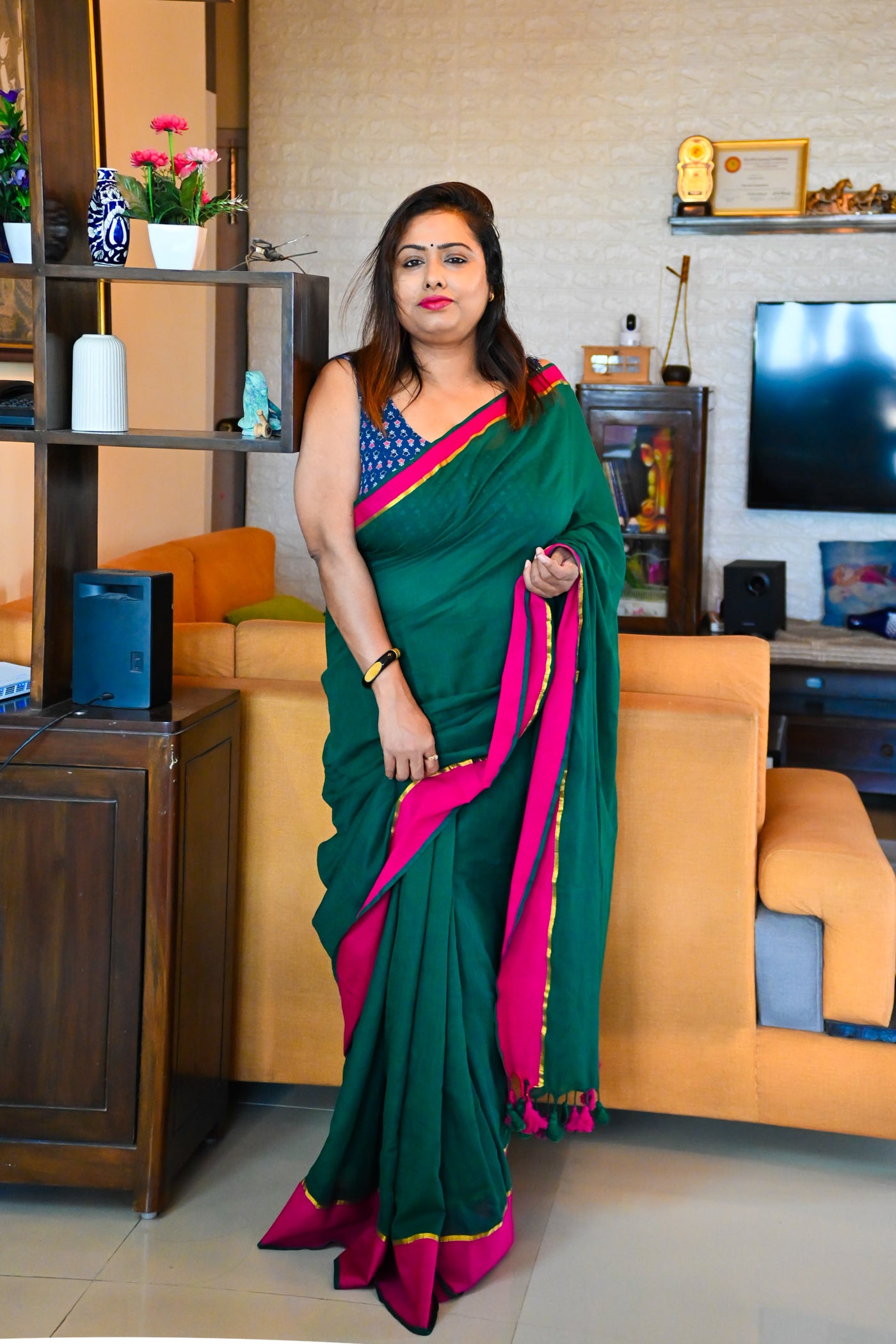 Green Forest lilac Saree - Uttariya