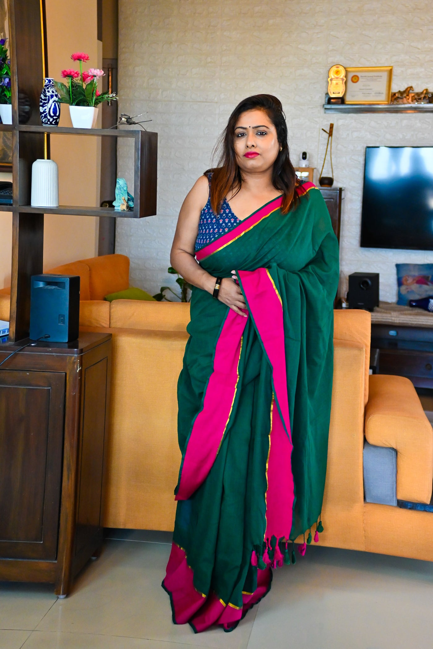 Green Forest lilac Saree - Uttariya