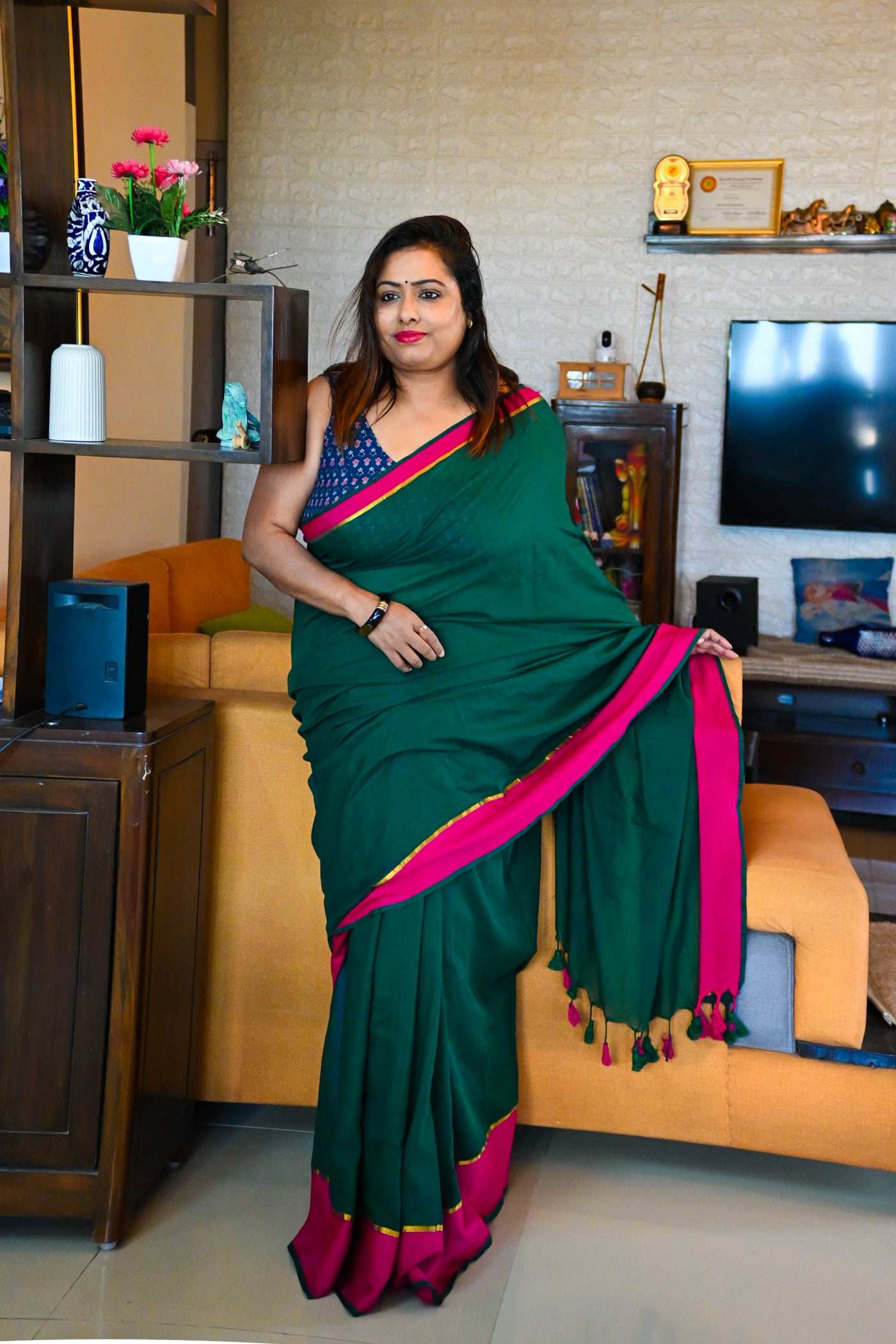 Green Forest lilac Saree - Uttariya