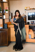 Black Linen cotton Saree - Uttariya