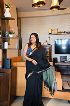 Black Linen cotton Saree - Uttariya