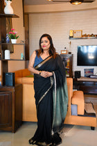 Black Linen cotton Saree - Uttariya