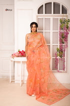 Peach organza silk saree - Uttariya