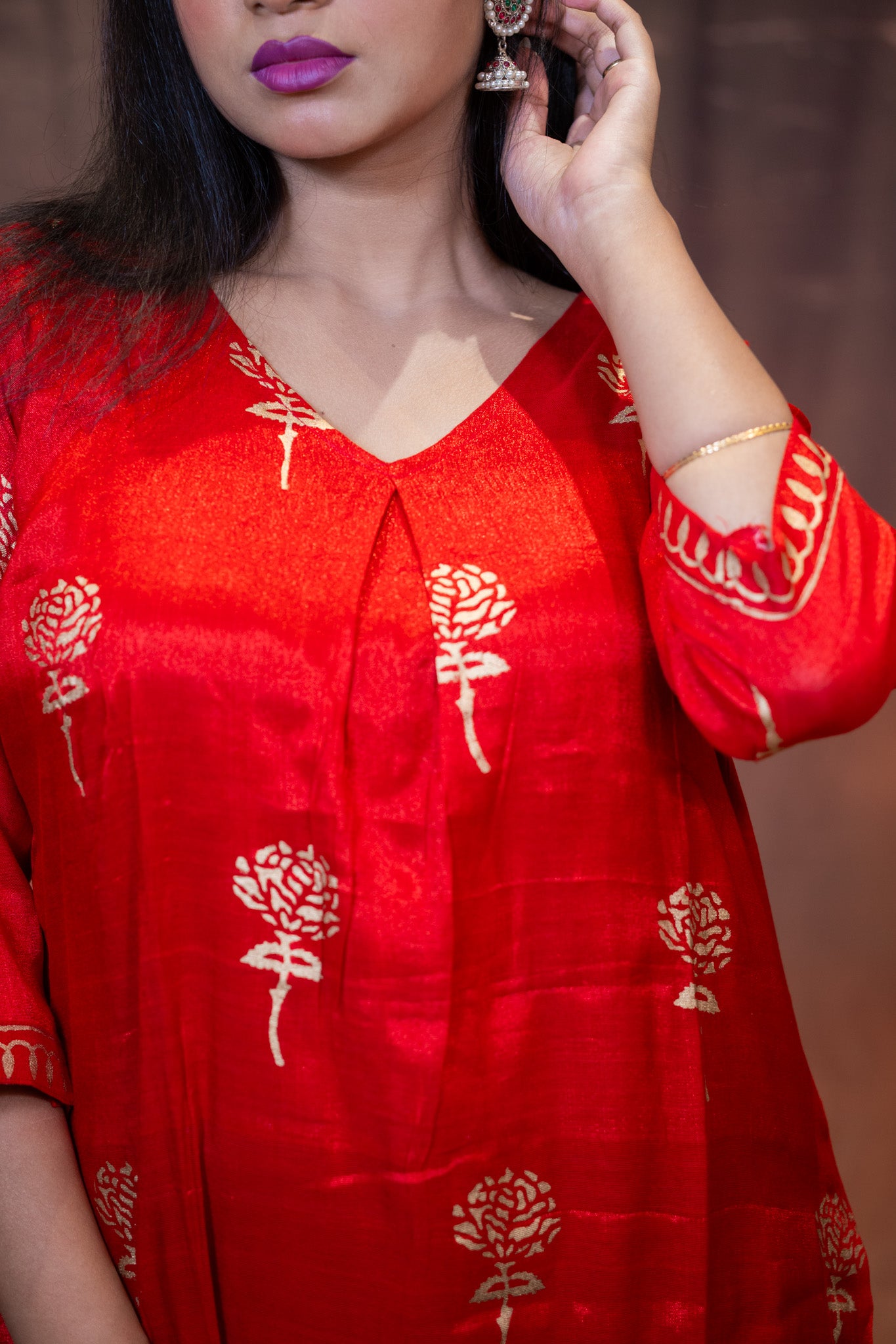 Rakto Golap Silk Linen Kurta Set