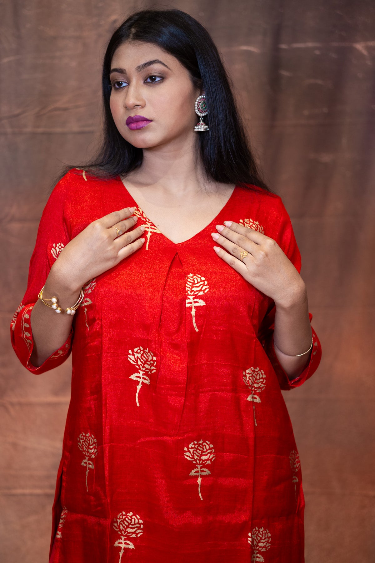 Rakto Golap Silk Linen Kurta Set