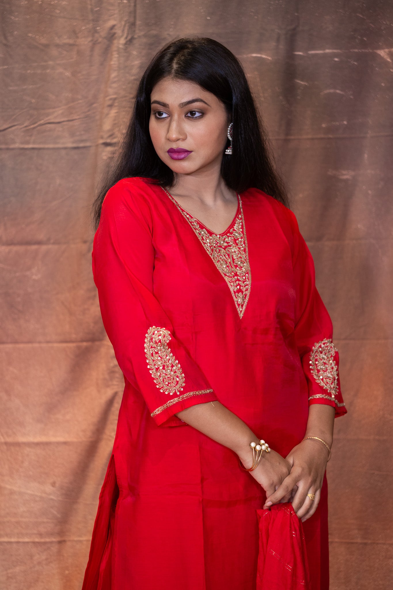 Sindoori Zardosi Chanderi Kurta Set