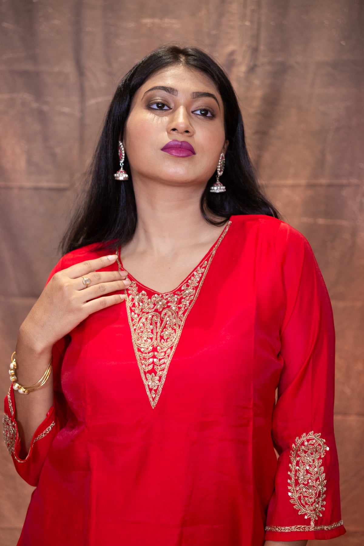 Sindoori Zardosi Chanderi Kurta Set