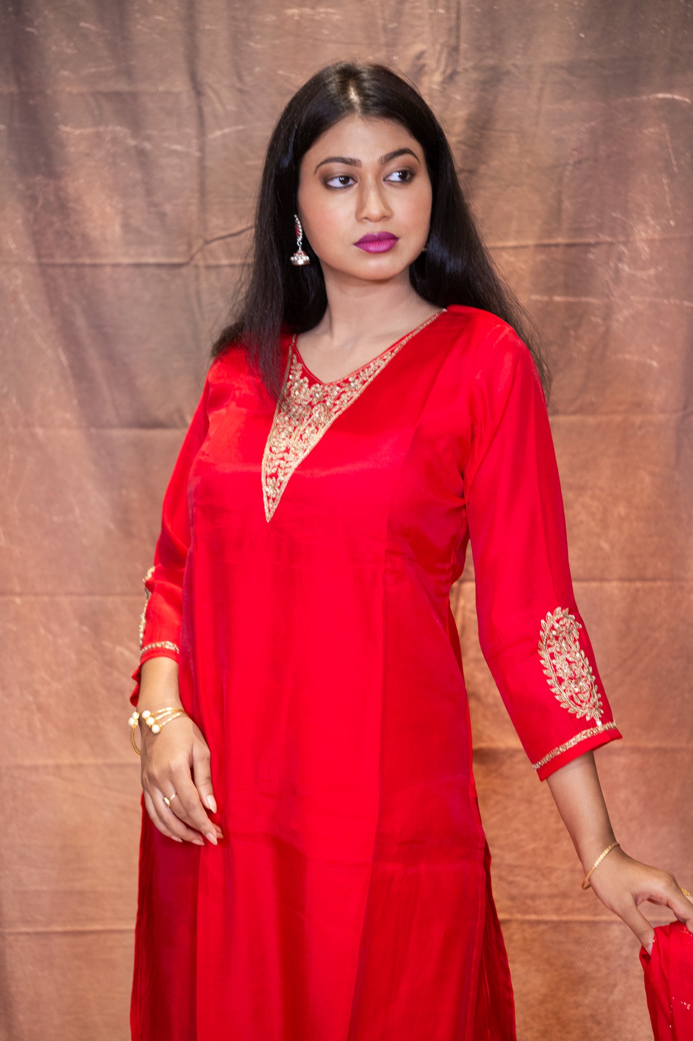 Sindoori Zardosi Chanderi Kurta Set