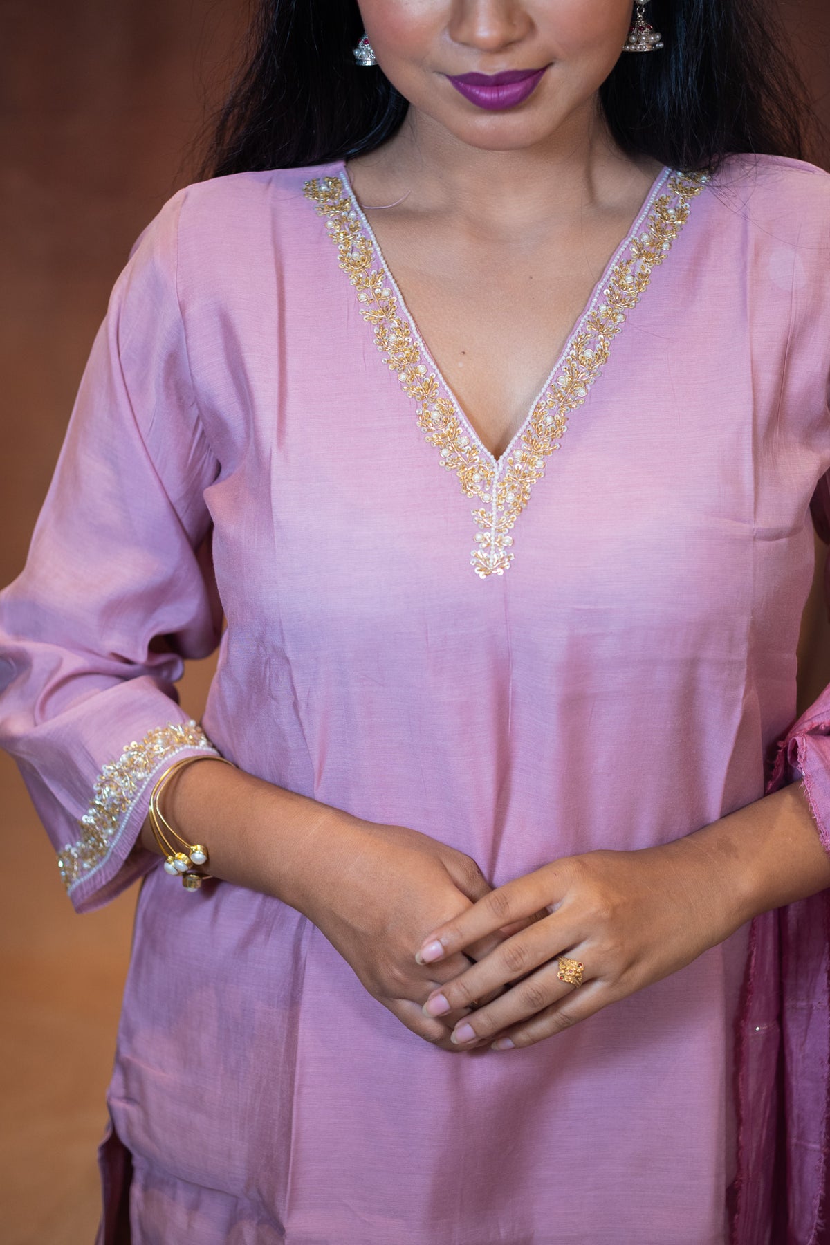 Golapi Zardosi Chanderi Kurta Set