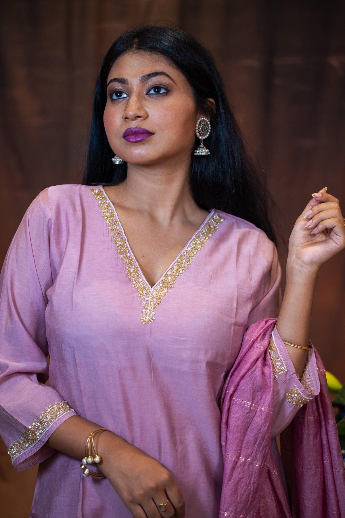 Golapi Zardosi Chanderi Kurta Set