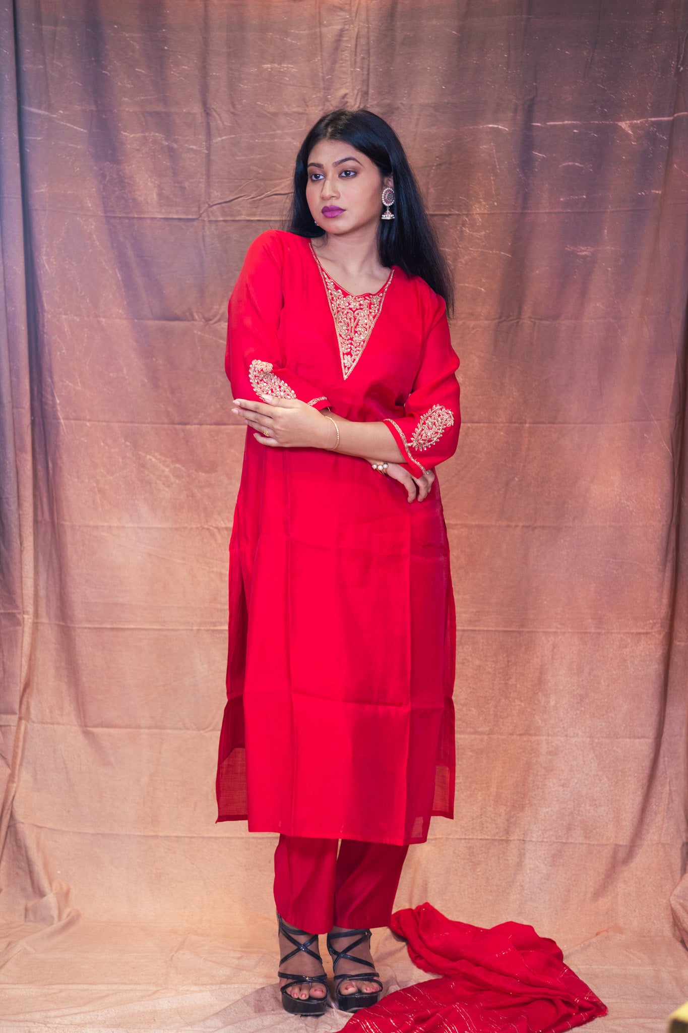 Sindoori Zardosi Chanderi Kurta Set