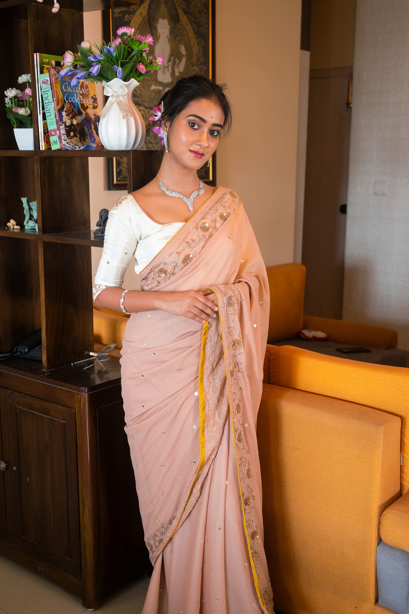 Beige beauty to cherish Saree - Uttariya