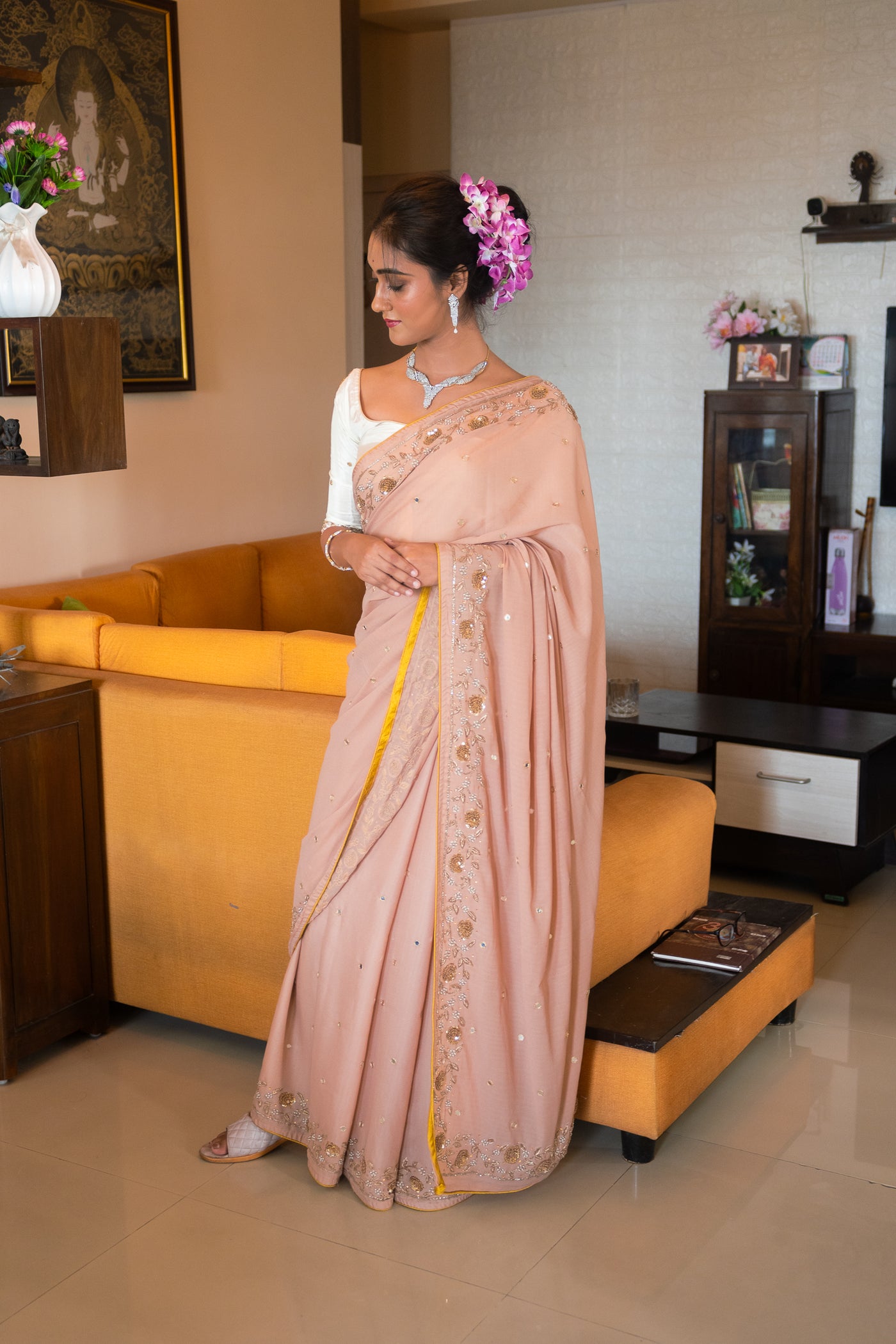 Beige beauty to cherish Saree - Uttariya