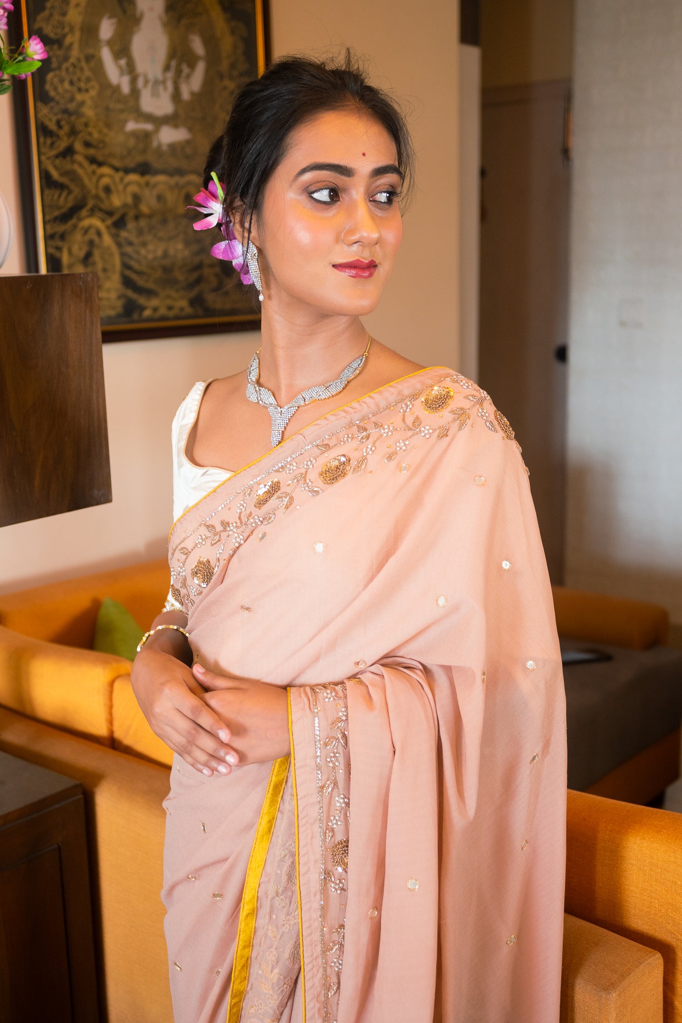 Beige beauty to cherish Saree - Uttariya