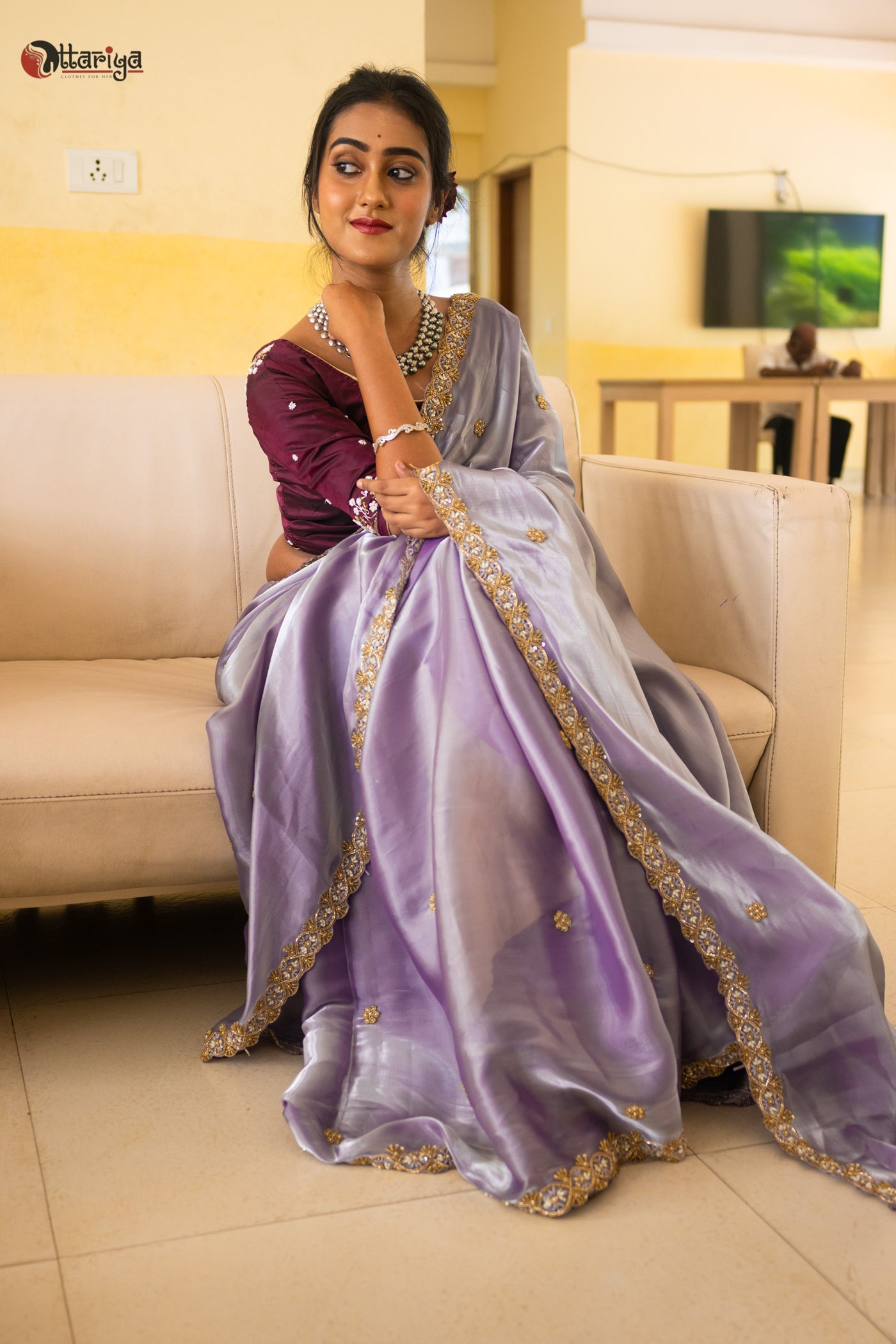 Celestial Charm Zardosi Silk Saree - Uttariya