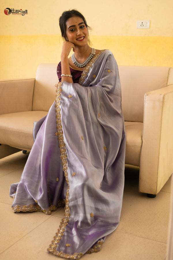 Celestial Charm Zardosi Silk Saree - Uttariya