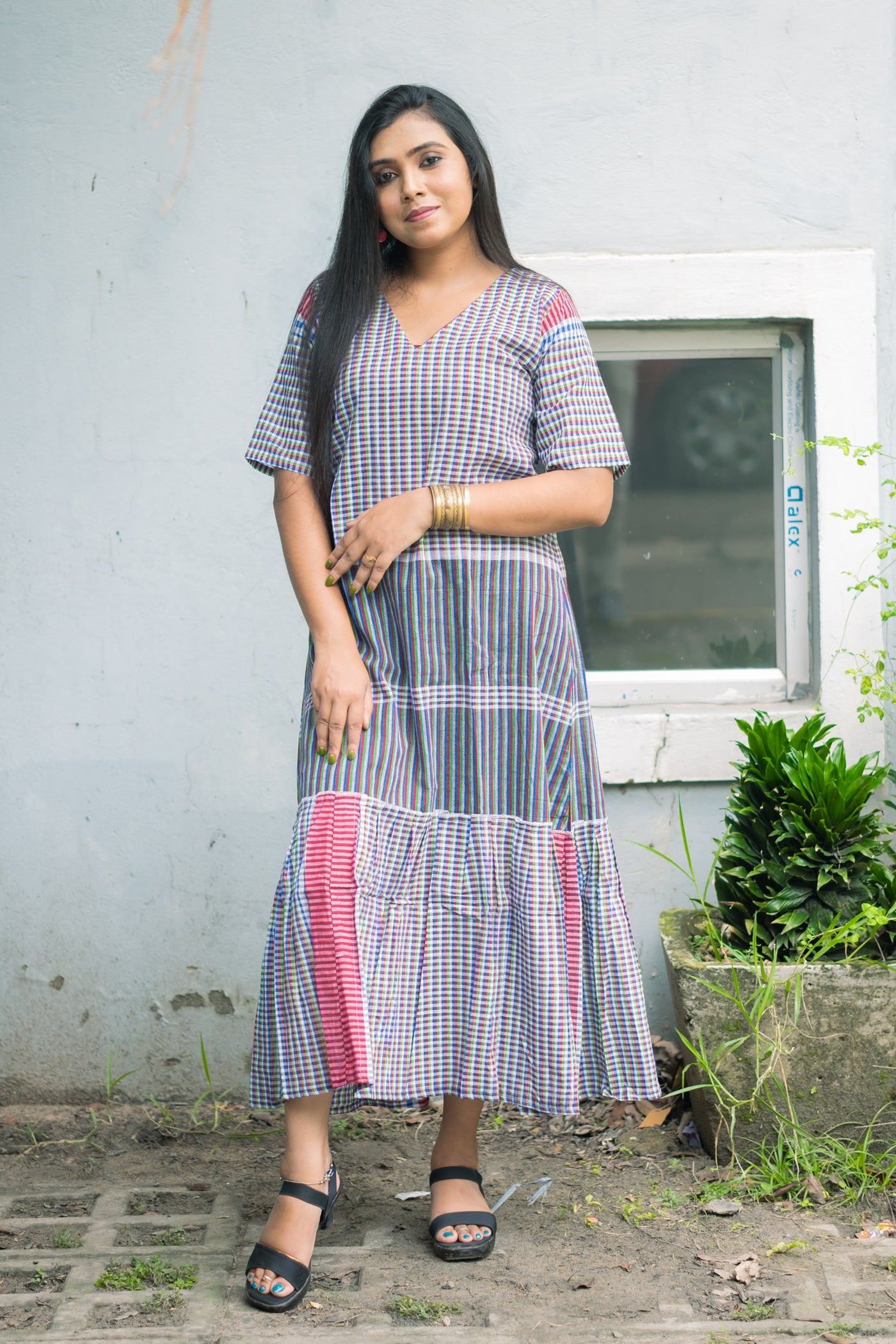 Palash Gamcha Tiered Maxi Dress