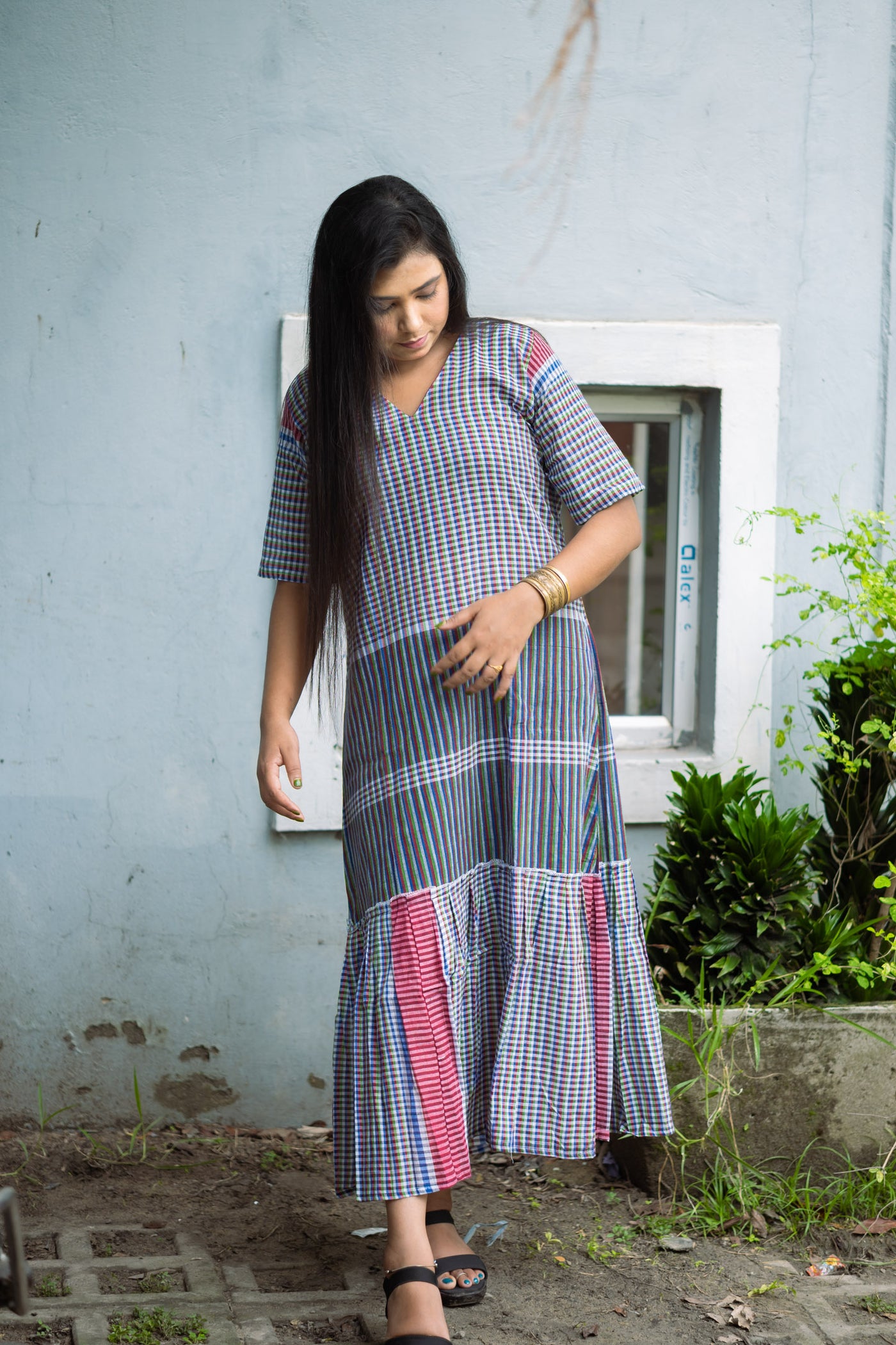 Palash Gamcha Tiered Maxi Dress