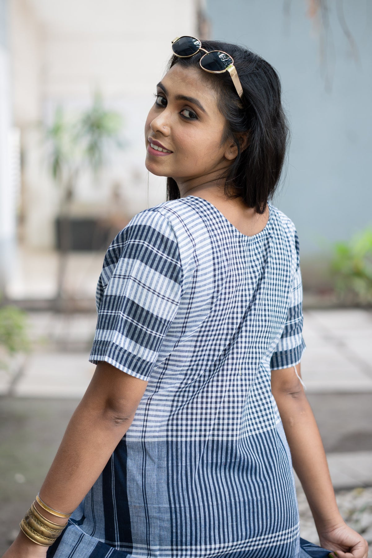 Neelambari Gamcha Weave Tiered Maxi Dress