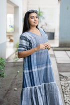 Neelambari Gamcha Weave Tiered Maxi Dress