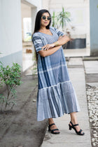 Neelambari Gamcha Weave Tiered Maxi Dress