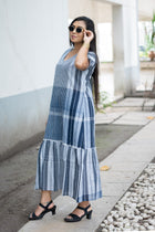 Neelambari Gamcha Weave Tiered Maxi Dress