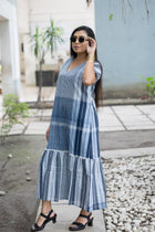 Neelambari Gamcha Weave Tiered Maxi Dress