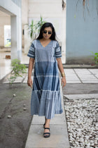 Neelambari Gamcha Weave Tiered Maxi Dress