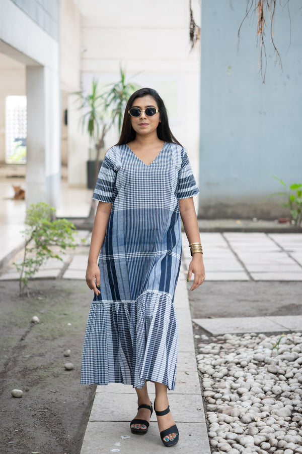 Neelambari Gamcha Weave Tiered Maxi Dress