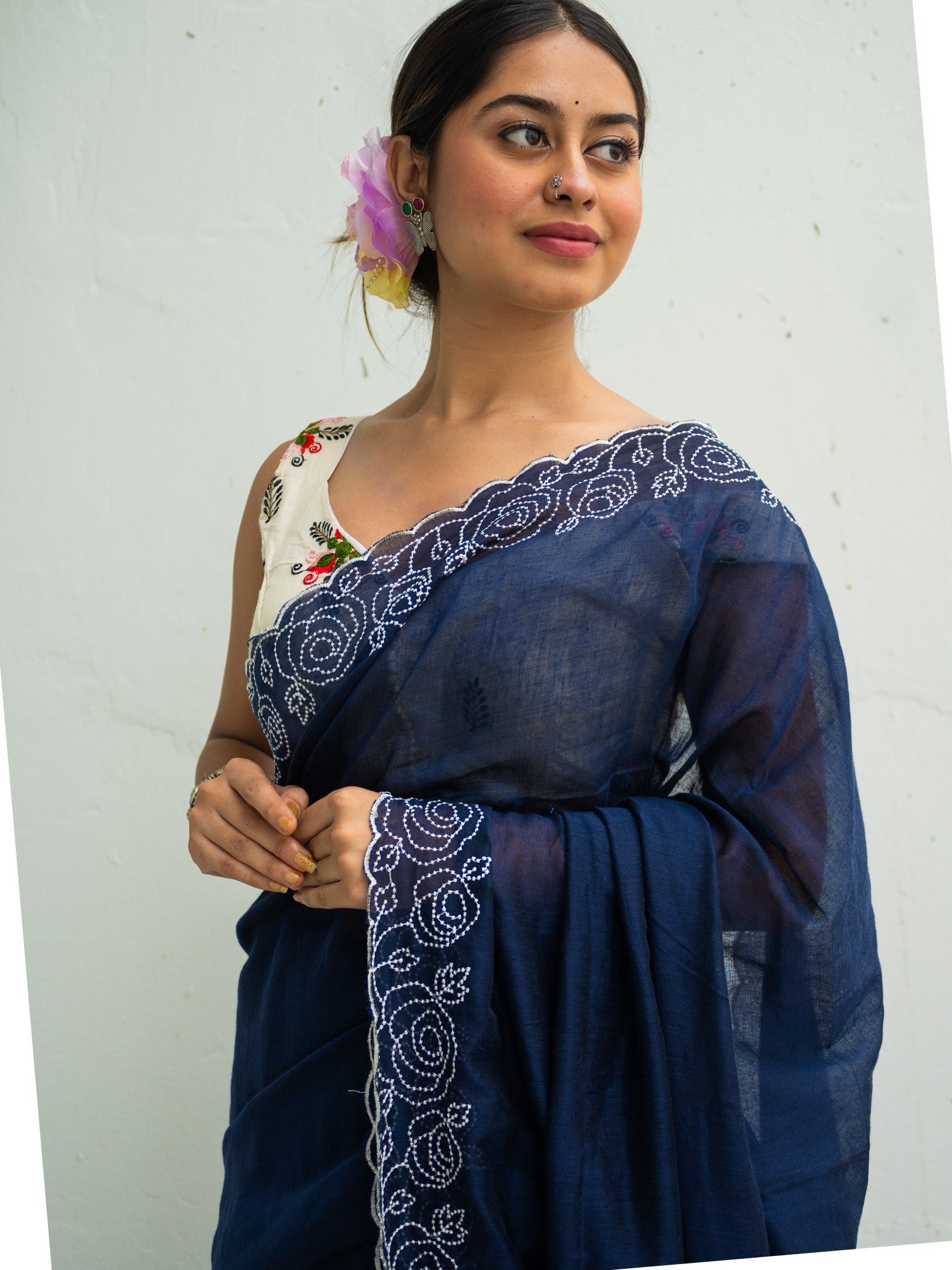 Navy Rose Saree