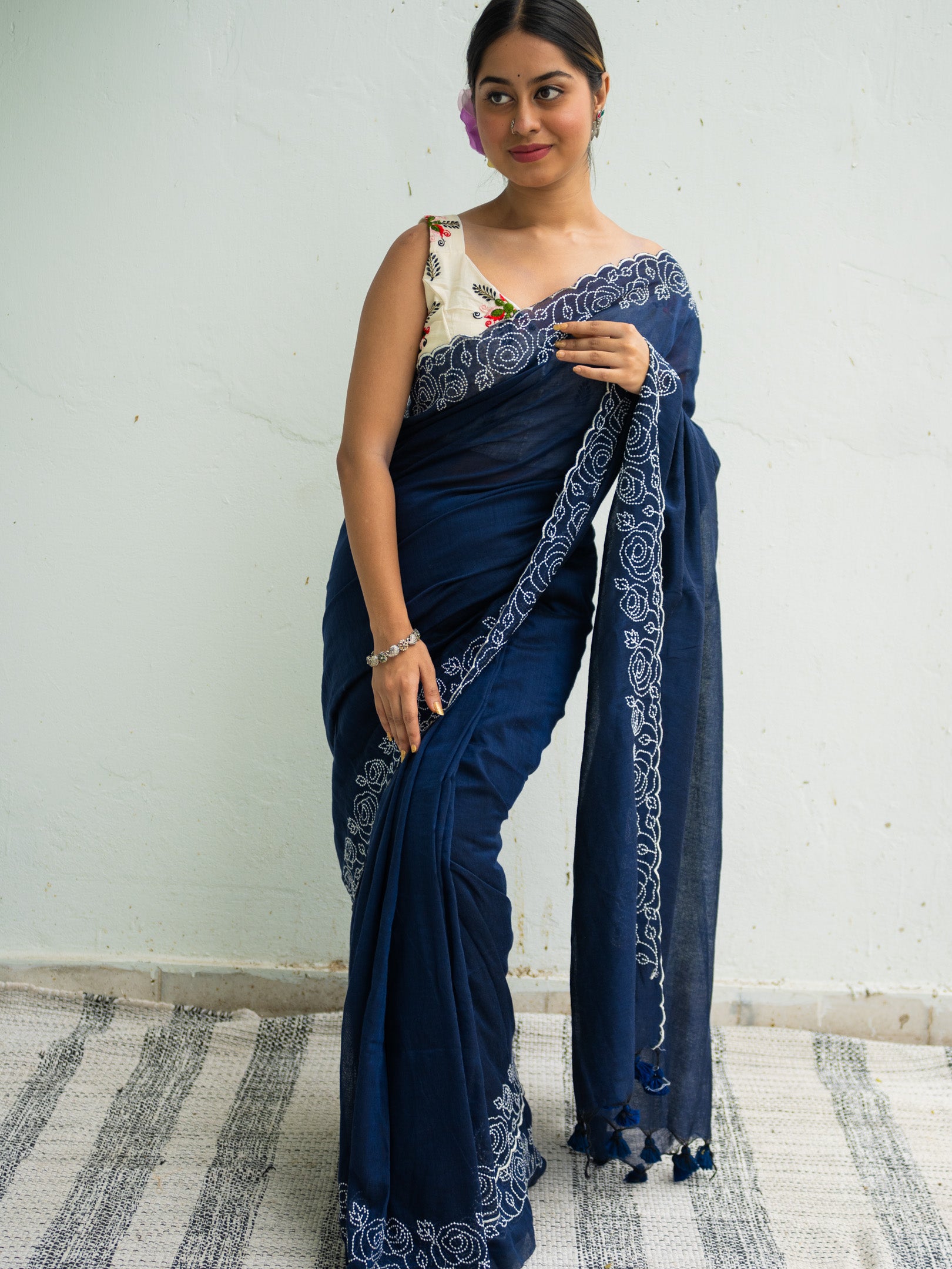 Navy Rose Saree