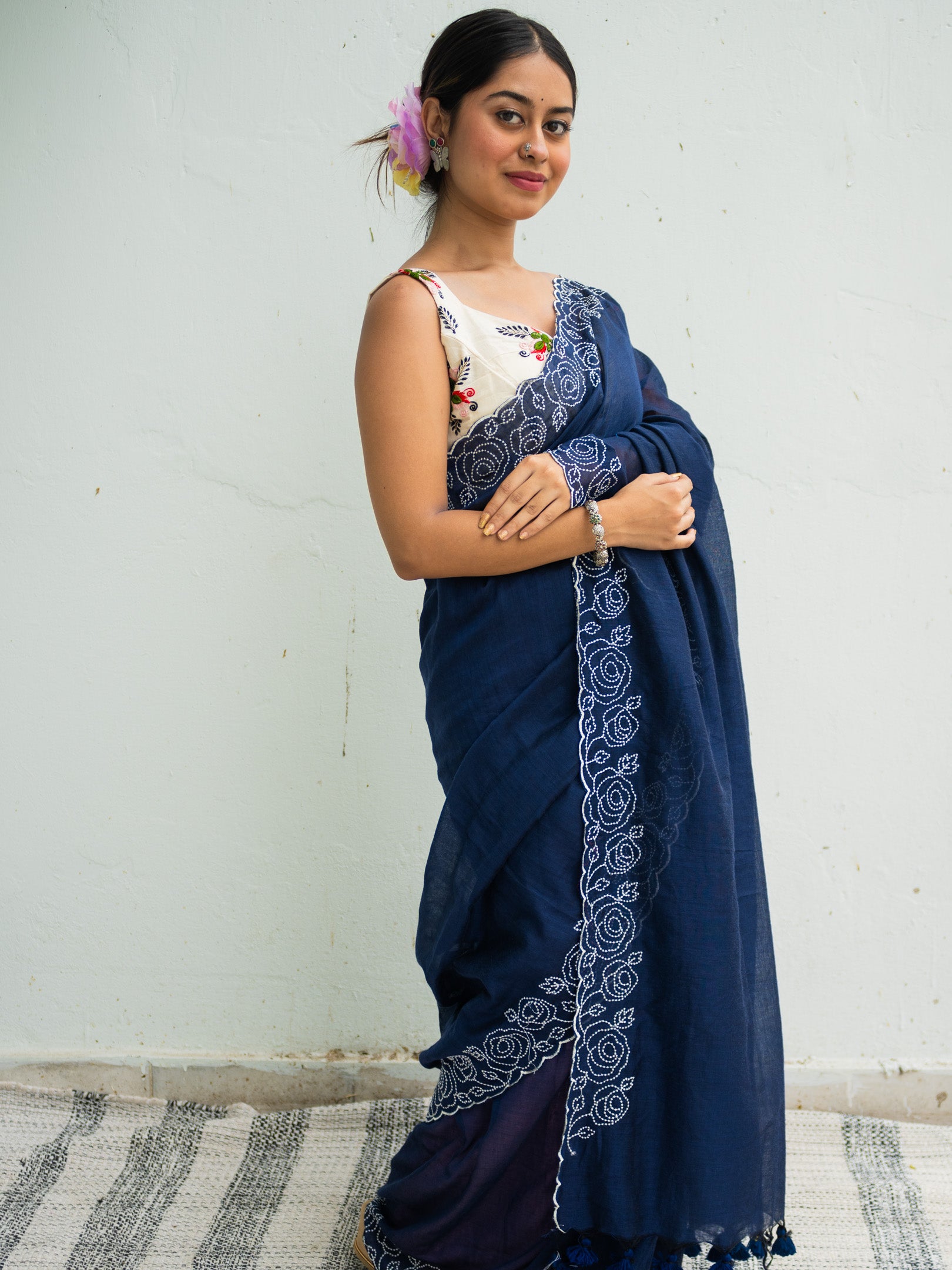 Navy Rose Saree