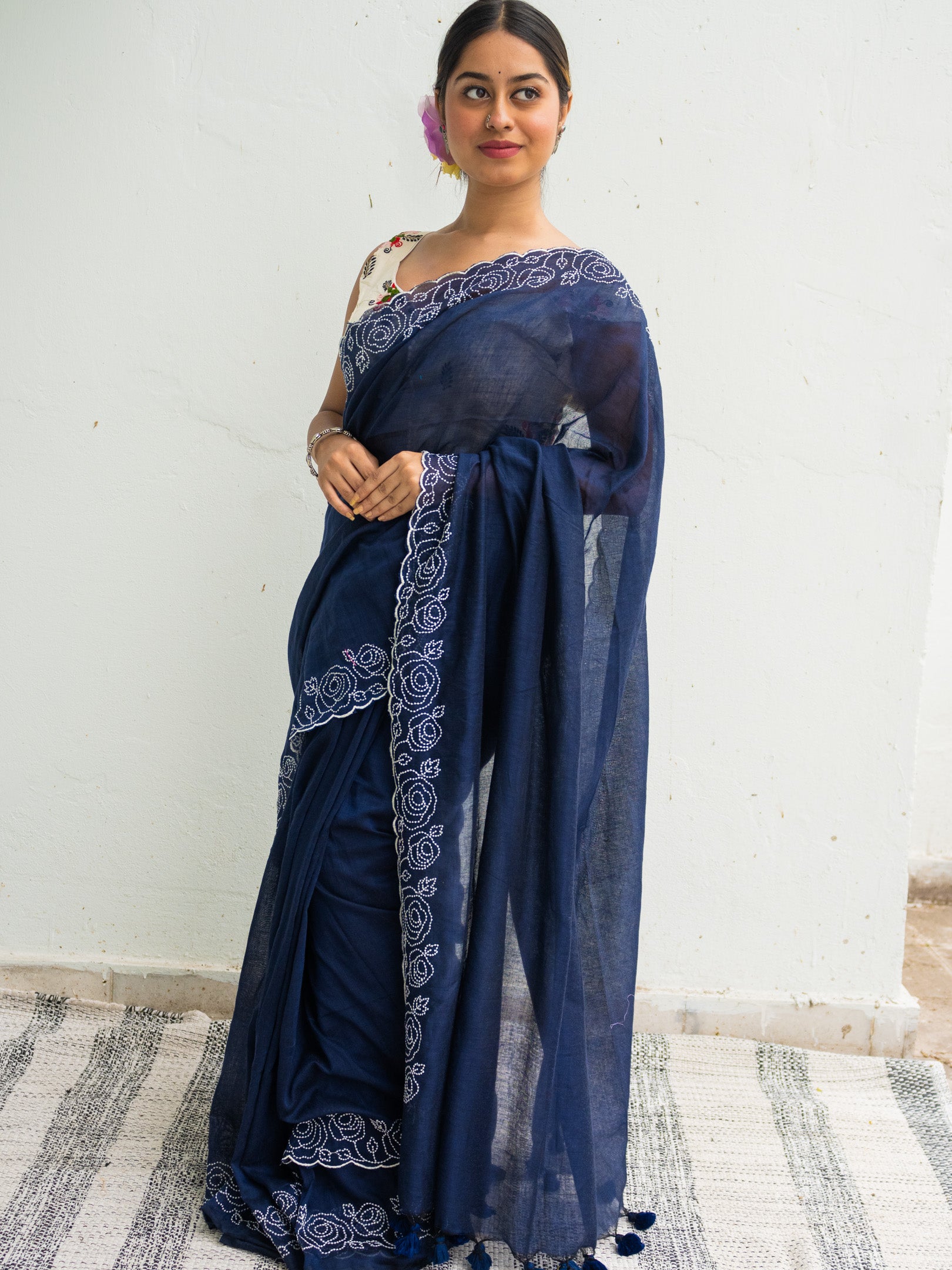 Navy Rose Saree