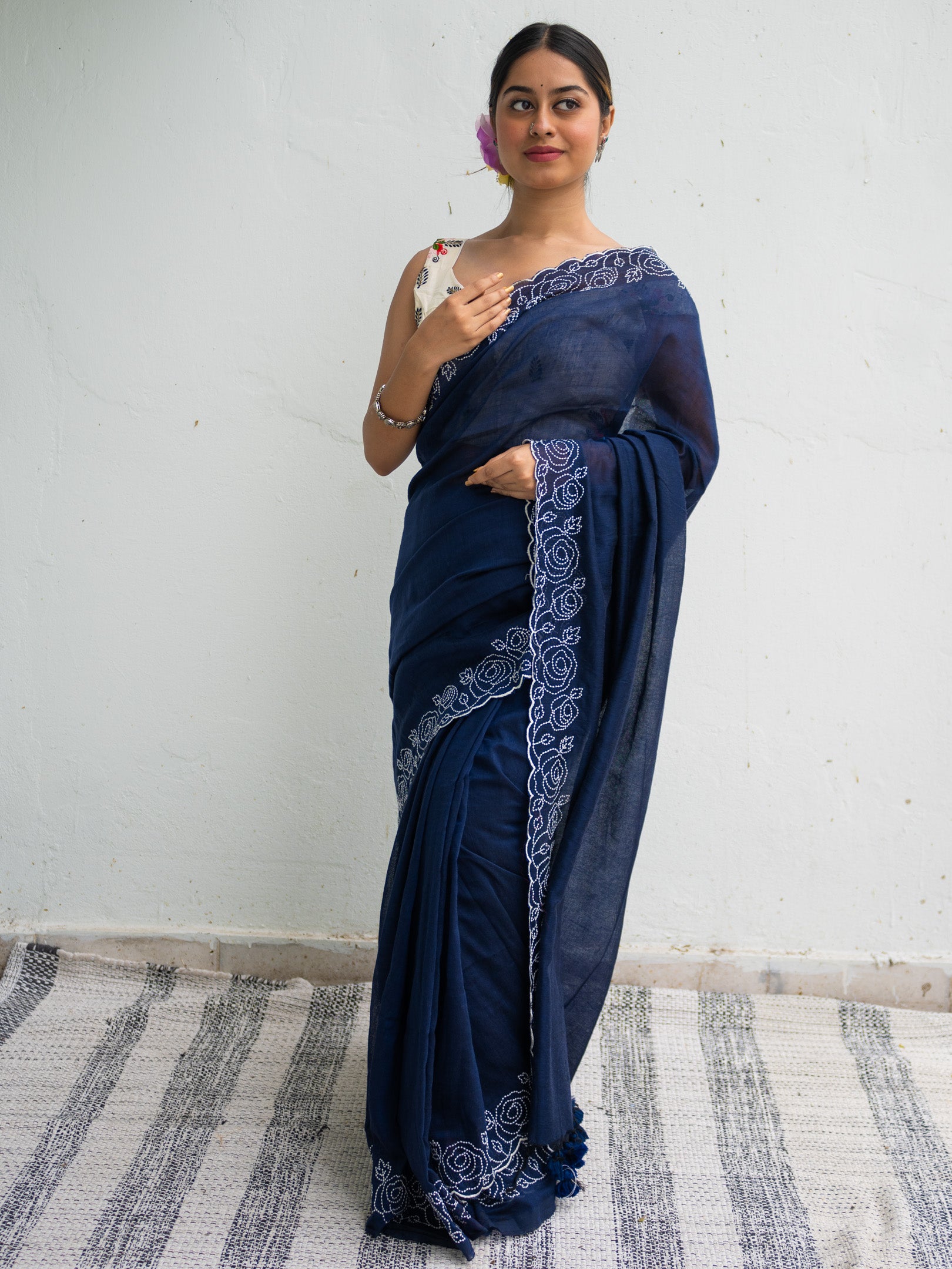 Navy Rose Saree