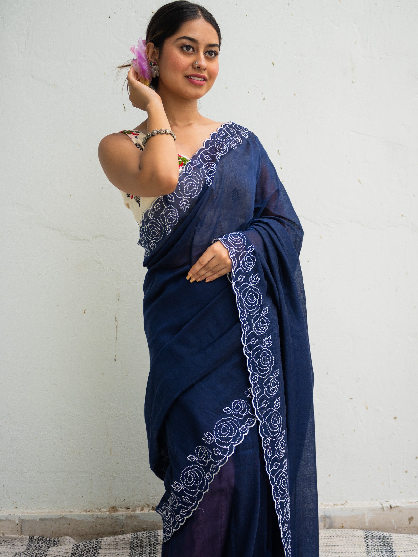 Navy Rose Saree