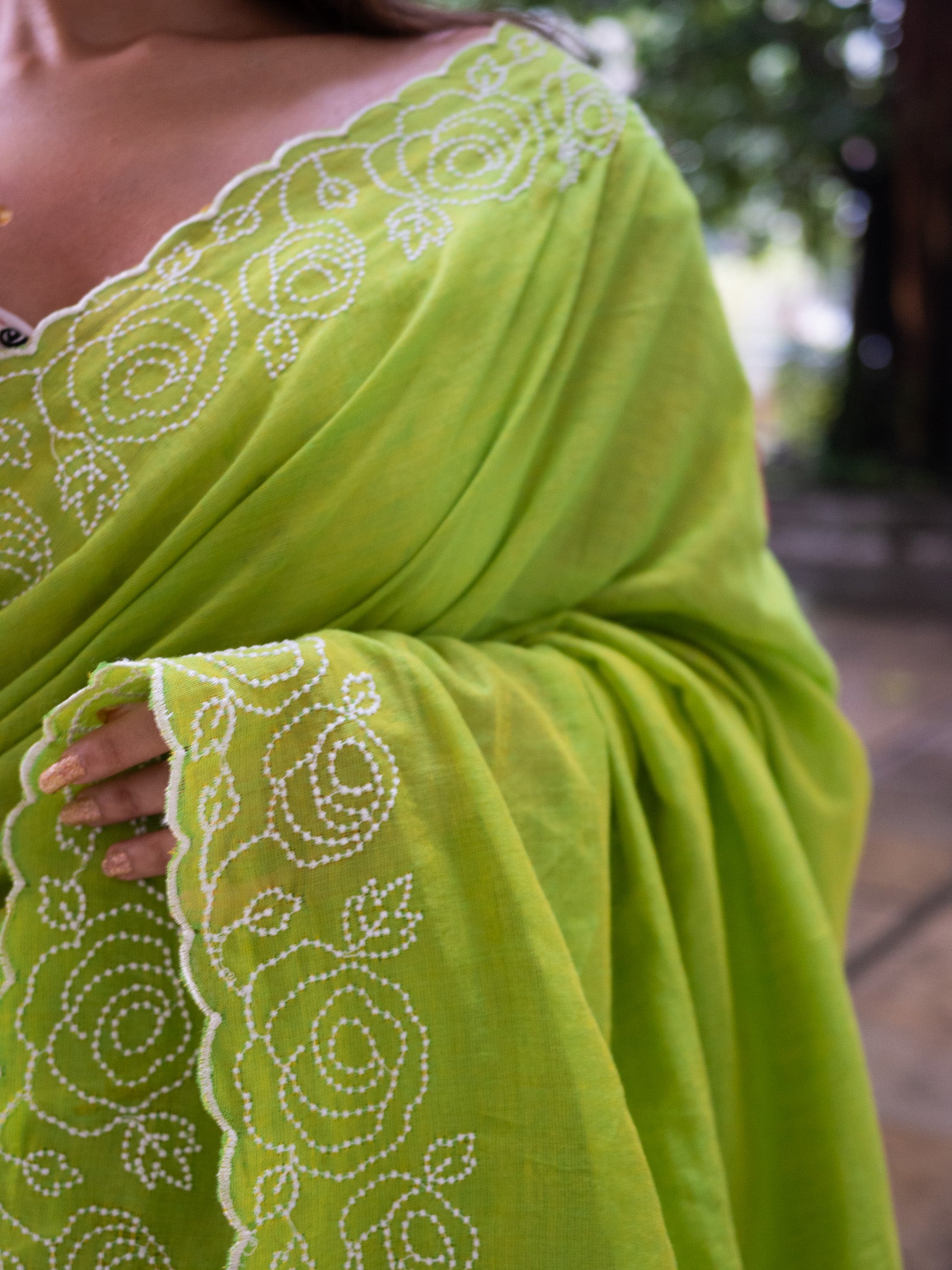 Lime Green Rose Saree