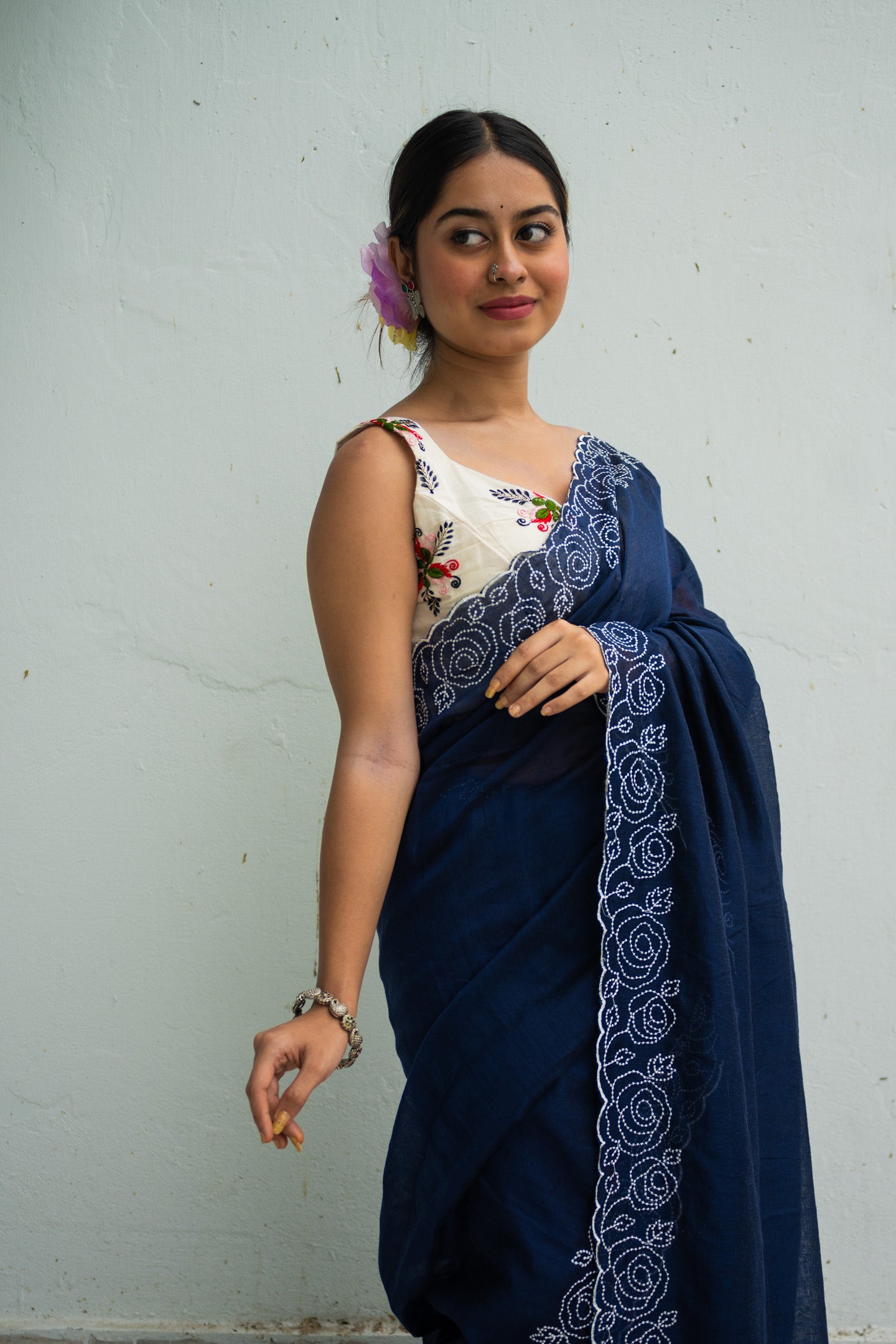 Navy Rose Saree