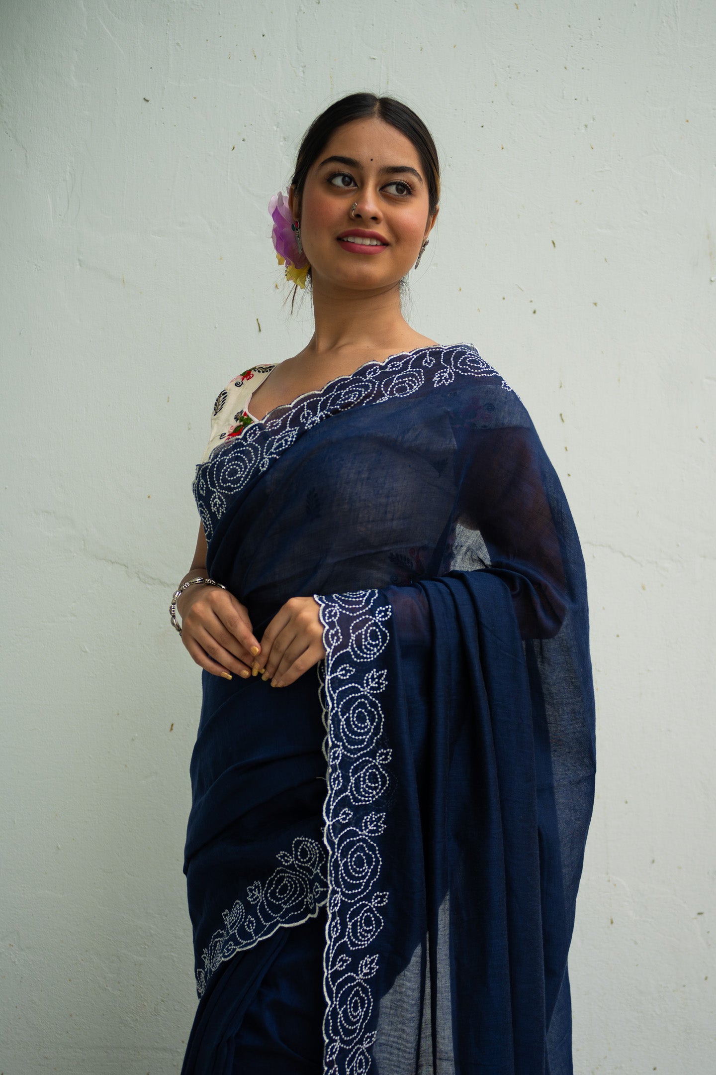 Navy Rose Saree