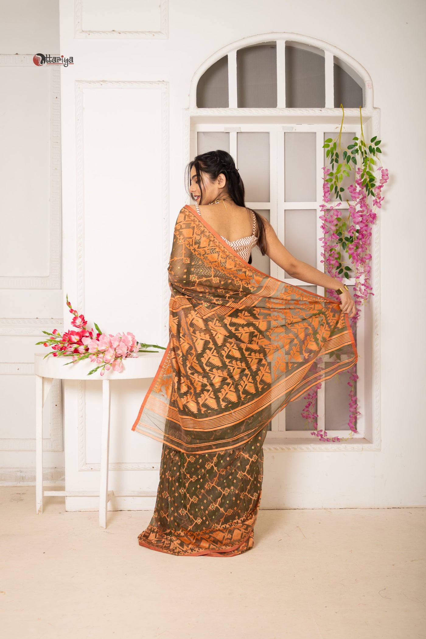 Forest Dhakai Jamdani Saree - Uttariya