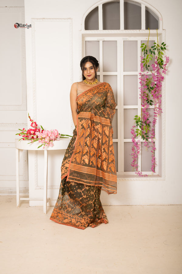 Forest Dhakai Jamdani Saree - Uttariya