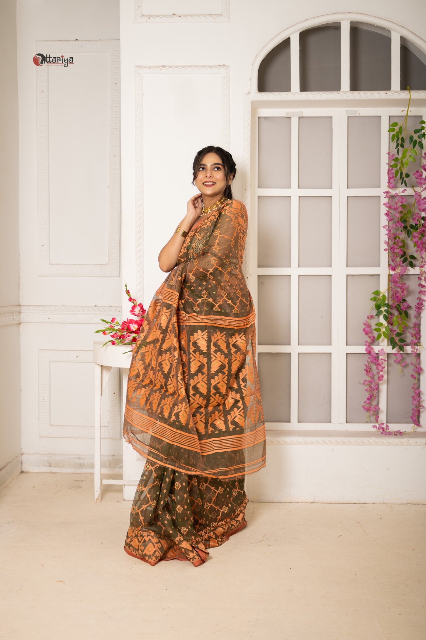 Forest Dhakai Jamdani Saree - Uttariya