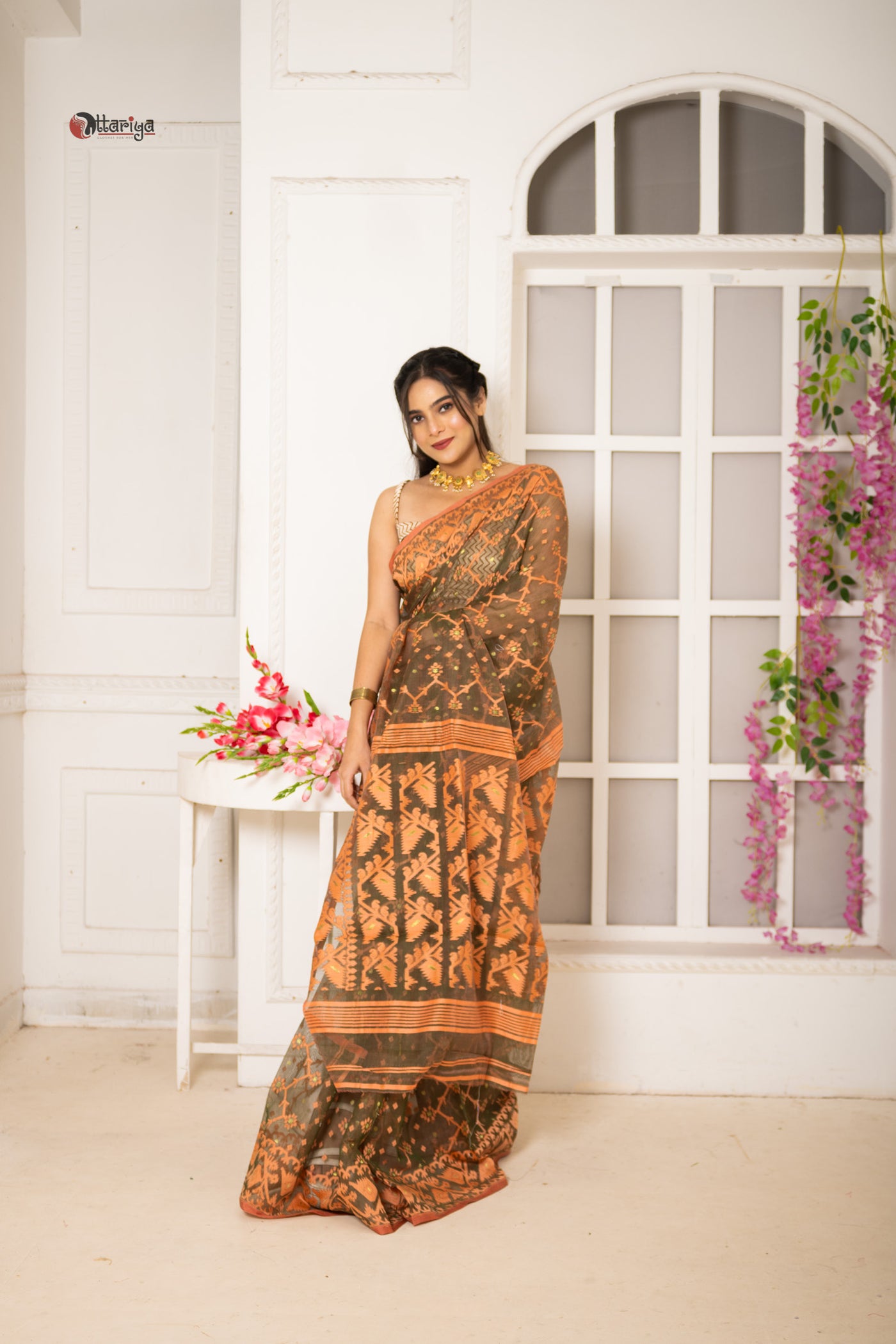 Forest Dhakai Jamdani Saree - Uttariya