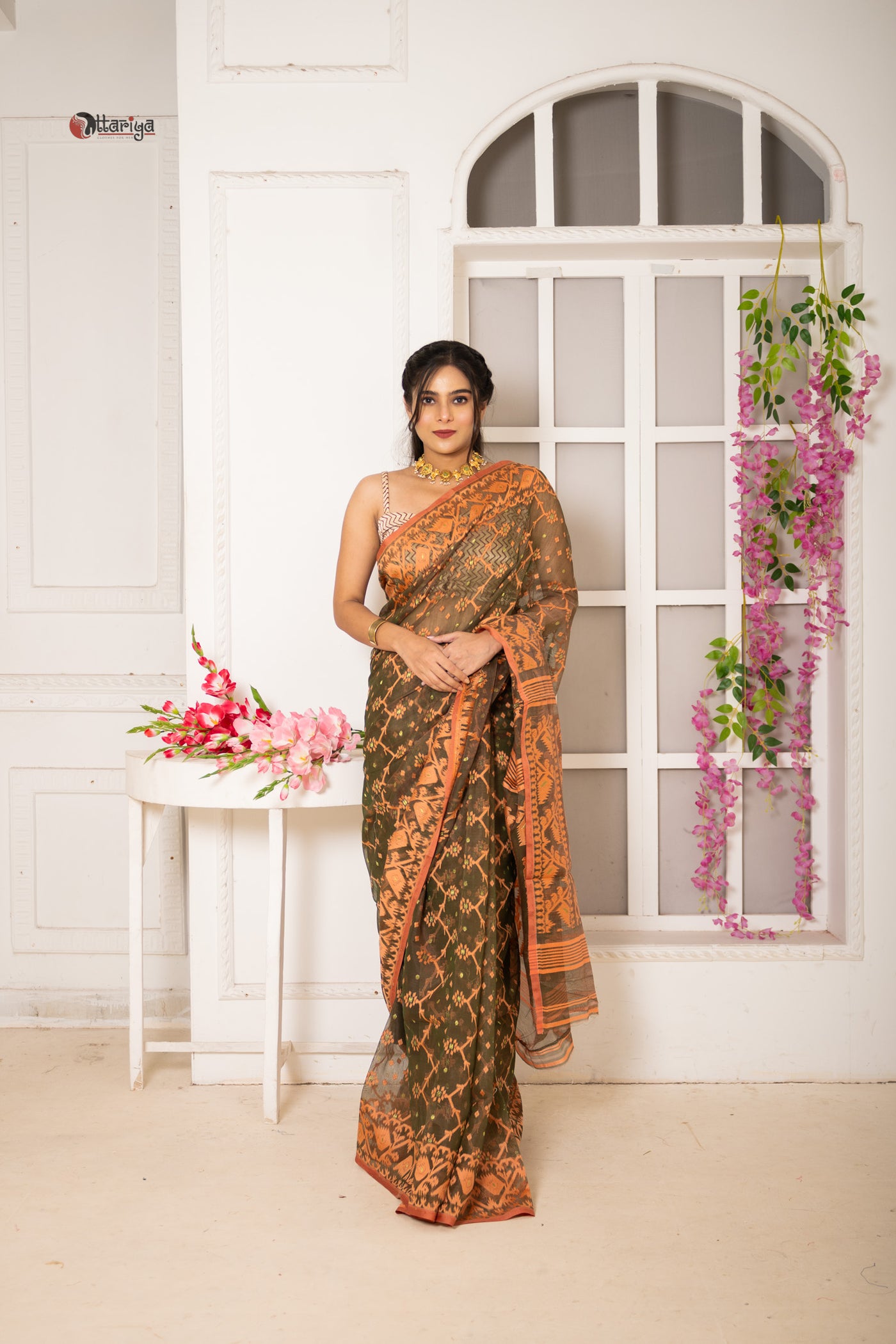 Forest Dhakai Jamdani Saree - Uttariya