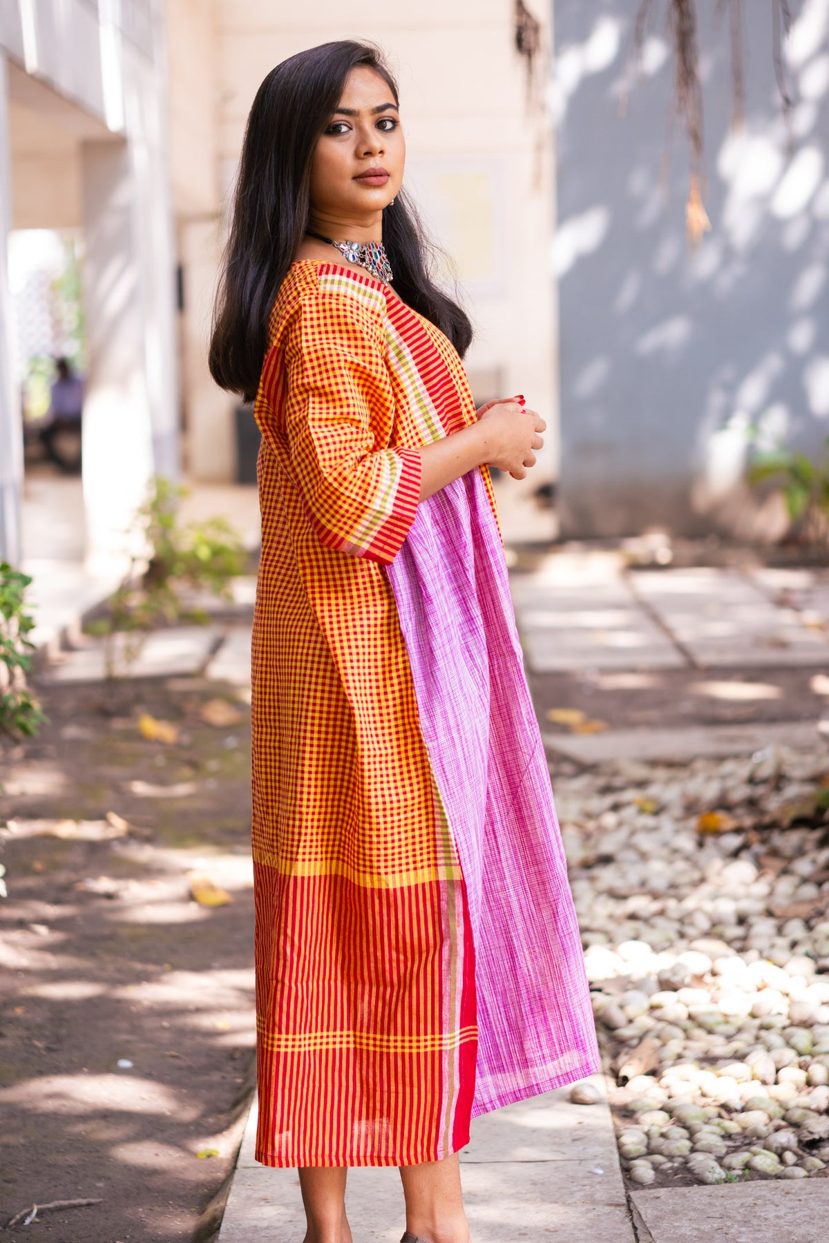 Golapi Gamcha Dress - Uttariya